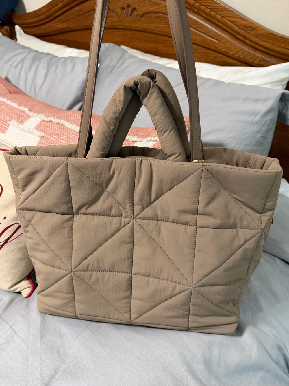 Quilted Tote Bag in Taupe - Women Bags